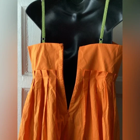 FARM Rio Bicolor Sleeveless Organic Cotton Midi Dress Orange Guava - Picture 7 of 14
